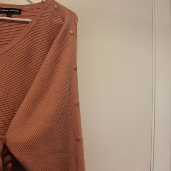 Catherine Malandrino D Colman Sleeves RibbePink V Neck sweater women size medium - Picture 7 of 10